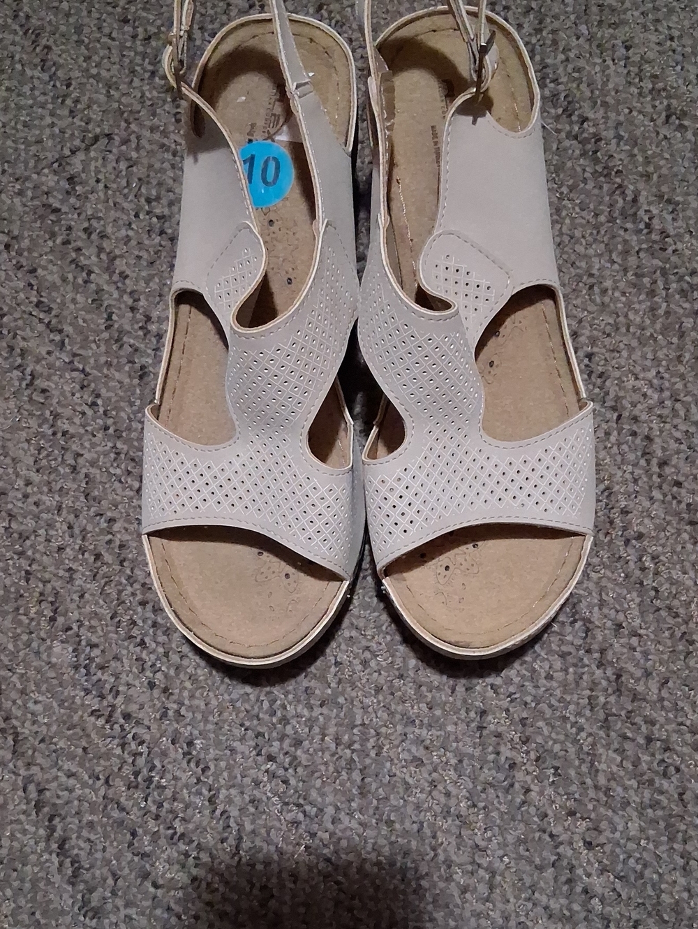 Perforated Slingback Sandals in Light Beige
